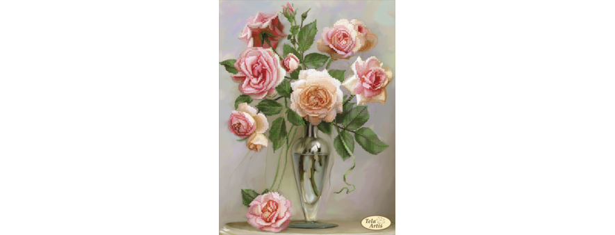 фото: картина для вышивки бисером букет нежных розовых роз
