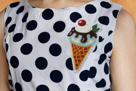 фото: украшение, вышитое бисером, Мороженко на платье