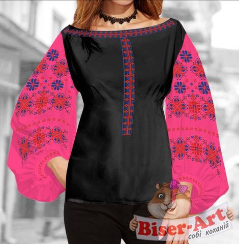 фото: блуза Бохо (заготовка) с вышивкой геометрический узор со стилизованными цветами, цвет розовый