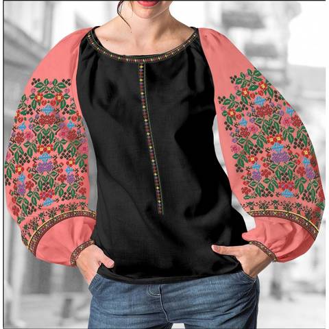 фото: блуза Бохо (заготовка) с вышивкой цветной узор с цветами, цвет коралловый