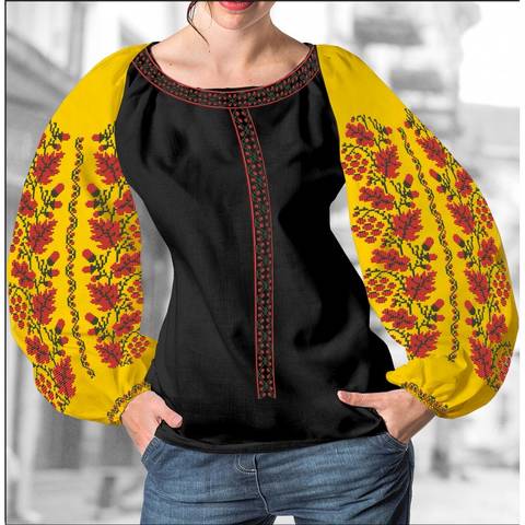 фото: блуза Бохо (заготовка) с вышивкой калина, желуди и листья дуба, цвет жёлтый