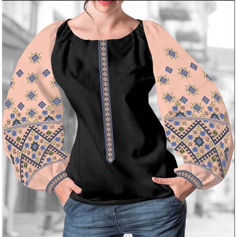 фото: блуза Бохо (заготовка) с вышивкой геометрический узор с ромбами, цвет абрикосовый