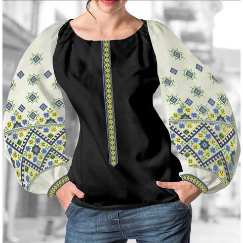 фото: блуза Бохо (заготовка) с вышивкой геометрический узор с ромбами, цвет молочный