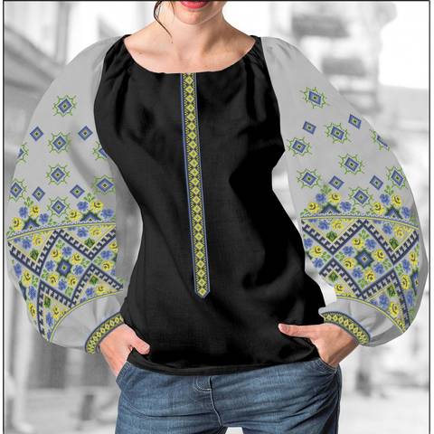 фото: блуза Бохо (заготовка) с вышивкой геометрический узор с ромбами, цвет серый