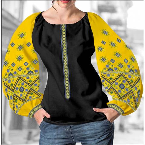фото: блуза Бохо (заготовка) с вышивкой геометрический узор с ромбами, цвет жёлтый