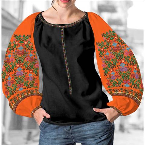 фото: блуза Бохо (заготовка) с вышивкой цветной узор с цветами, цвет оранжевый