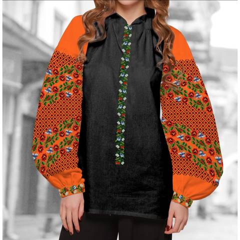 фото: блуза Бохо (заготовка) с вышивкой цветы и узоры, цвет оранжевый