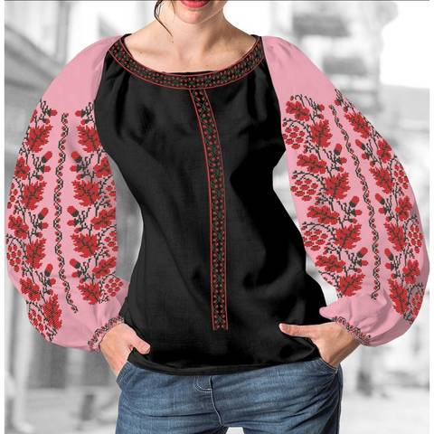 фото: блуза Бохо (заготовка) с вышивкой калина, желуди и листья дуба, цвет розовый