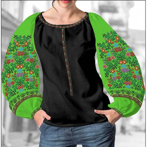 фото: блуза Бохо (заготовка) с вышивкой цветной узор с цветами, цвет салатовый