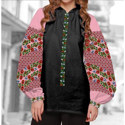 фото: блуза Бохо (заготовка) с вышивкой цветы и узоры, цвет розовый