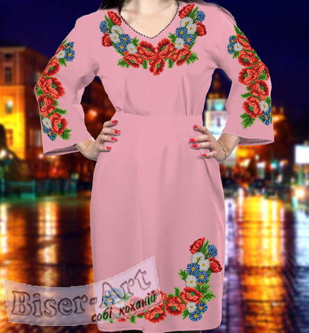 фото: розовое женское платье (заготовка) с вышивкой маки