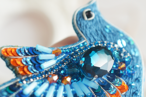 фото4: украшение, вышитое бисером на велюре, Синяя птица счастья