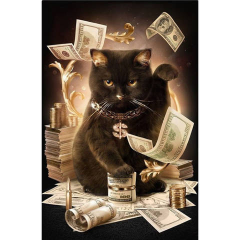 фото: картина в алмазной технике на подрамнике Денежный кот