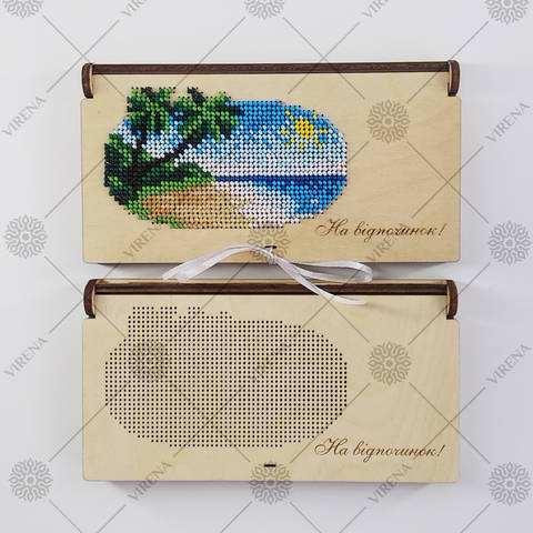 фото4: Коробка подарочная для денег с украшением в виде вышивки бисером или нитками На відпочинок!