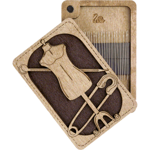 фото: деревянная шкатулка-игольница для рукоделия с иглами