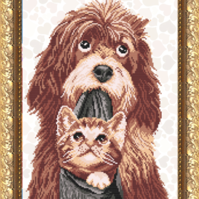 Схема для вышивки бисером Собака с котенком