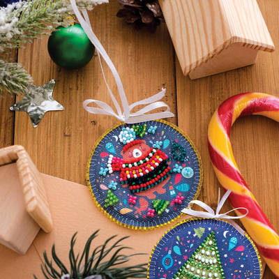 фото: новогодняя игрушка для вышивки бисером на холсте, Мишуткин праздник