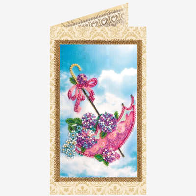 Набор для вышивки бисером открытка Цветы в зонтике
