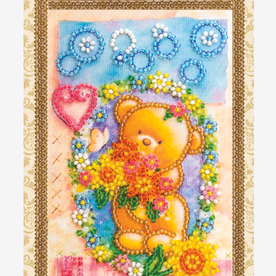 Набор для вышивки бисером открытка Цветочная полянка
