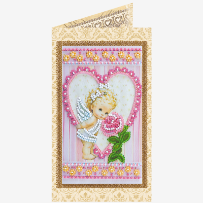 Набор для вышивки бисером открытка Ангелочек и роза