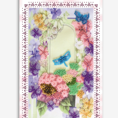Набор для вышивки бисером открытка-конверт Стрекоза и бабочки