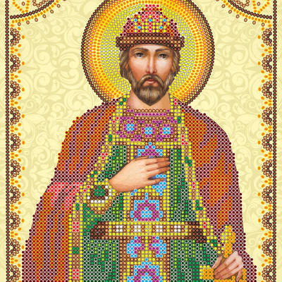 Схема для вышивки иконы бисером на натуральном художественном холсте Святой Игорь