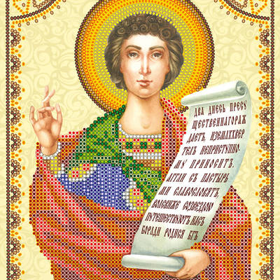 Схема для вышивки иконы бисером на натуральном художественном холсте Святой Роман