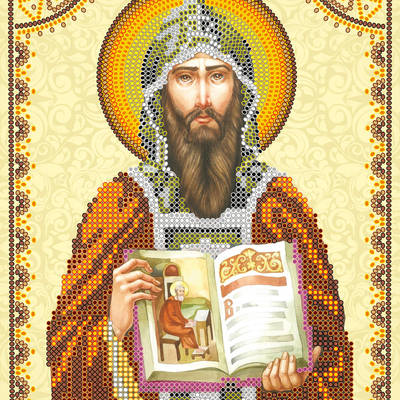 Схема для вышивки иконы бисером на натуральном художественном холсте Святой Кирилл