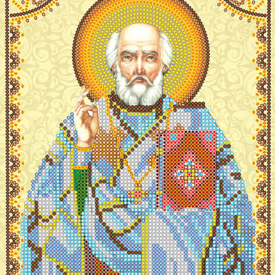 Схема для вышивки иконы бисером на натуральном художественном холсте Святой Николай