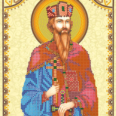 Схема для вышивки иконы бисером на натуральном художественном холсте Святой Вячеслав