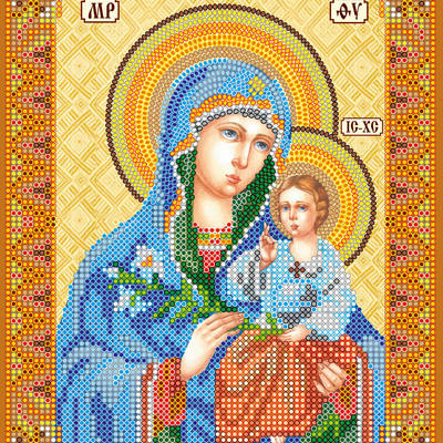 Схема для вышивки иконы бисером на натуральном художественном холсте Икона Богородицы «Неувядаемый цвет»
