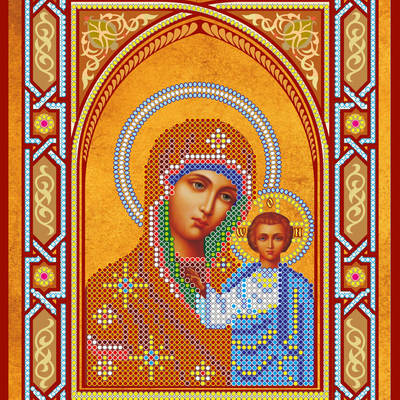 Схема для вышивки иконы бисером на натуральном художественном холсте Икона Богородицы «Казанская»