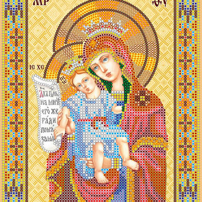 Схема для вышивки иконы бисером на натуральном художественном холсте Икона Богородицы «Милующая»