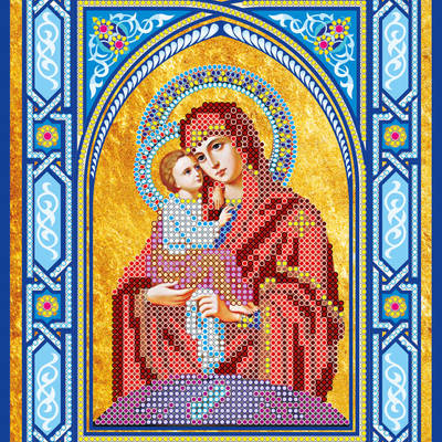 Схема для вышивки иконы бисером на натуральном художественном холсте Икона Богородицы «Почаевская»