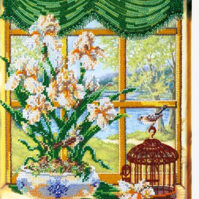 Набор для вышивания бисером на натуральном художественном холсте "За окном весна-1"