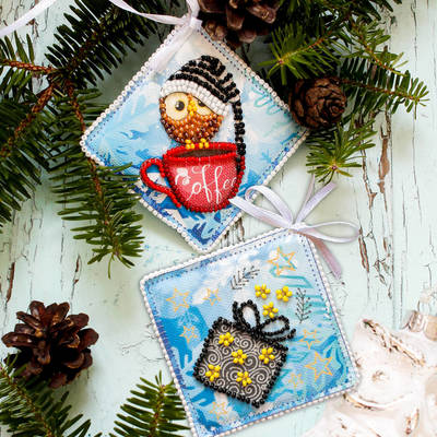 фото: новогодняя игрушка для вышивки бисером на холсте, Зимняя совушка