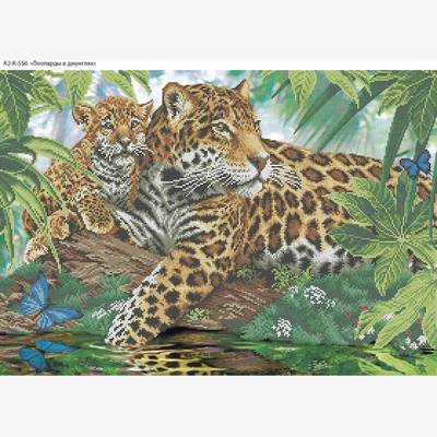 фото: картина, вышитая бисером, Леопарды в джунглях