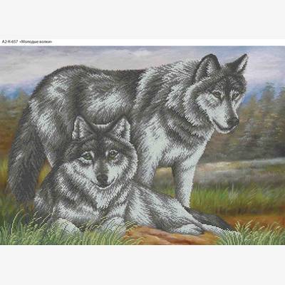 фото: картина, вышитая бисером, Молодые волки