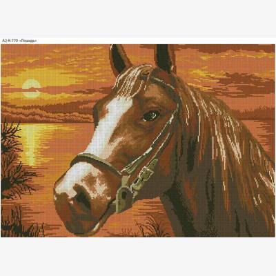 фото: картина, вышитая бисером, Лошадь