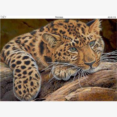 фото: картина, вышитая бисером, Леопард