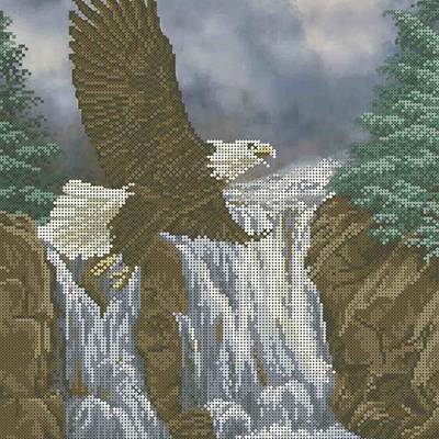 фото: картина, вышитая бисером, Орел над водопадом