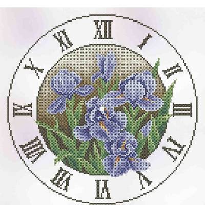 фото: часы, вышитые бисером, Часы Синие ирисы