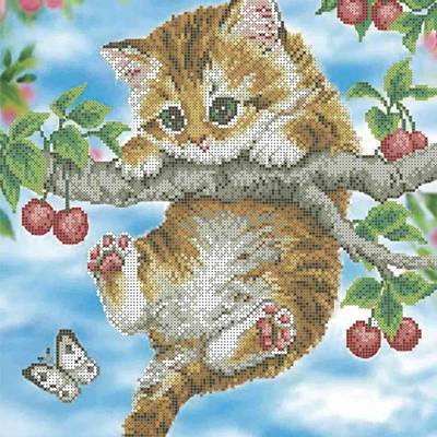 фото: картина, вышитая бисером, Вишневый котенок