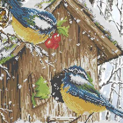 фото: картина, вышитая бисером, Зимние птицы