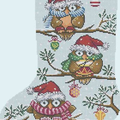 фото: картина, вышитая бисером, Рождественский носок Новогодние совы