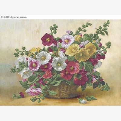 фото: картина, вышитая бисером, Букет из мальв