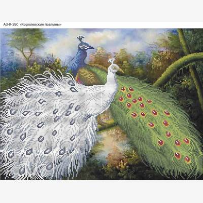 фото: картина, вышитая бисером, Королевские павлины