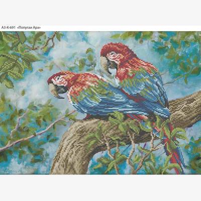 фото: картина, вышитая бисером, Попугаи Ара