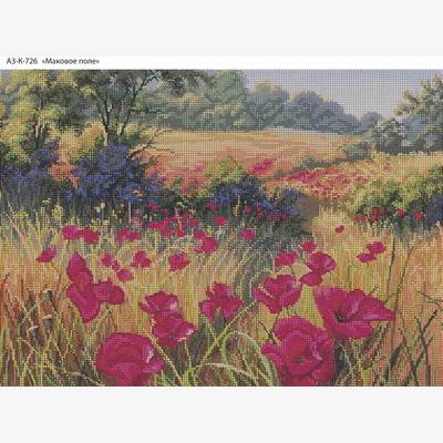 фото: картина, вышитая бисером, Маковое поле