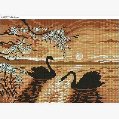 фото: картина, вышитая бисером, Лебеди